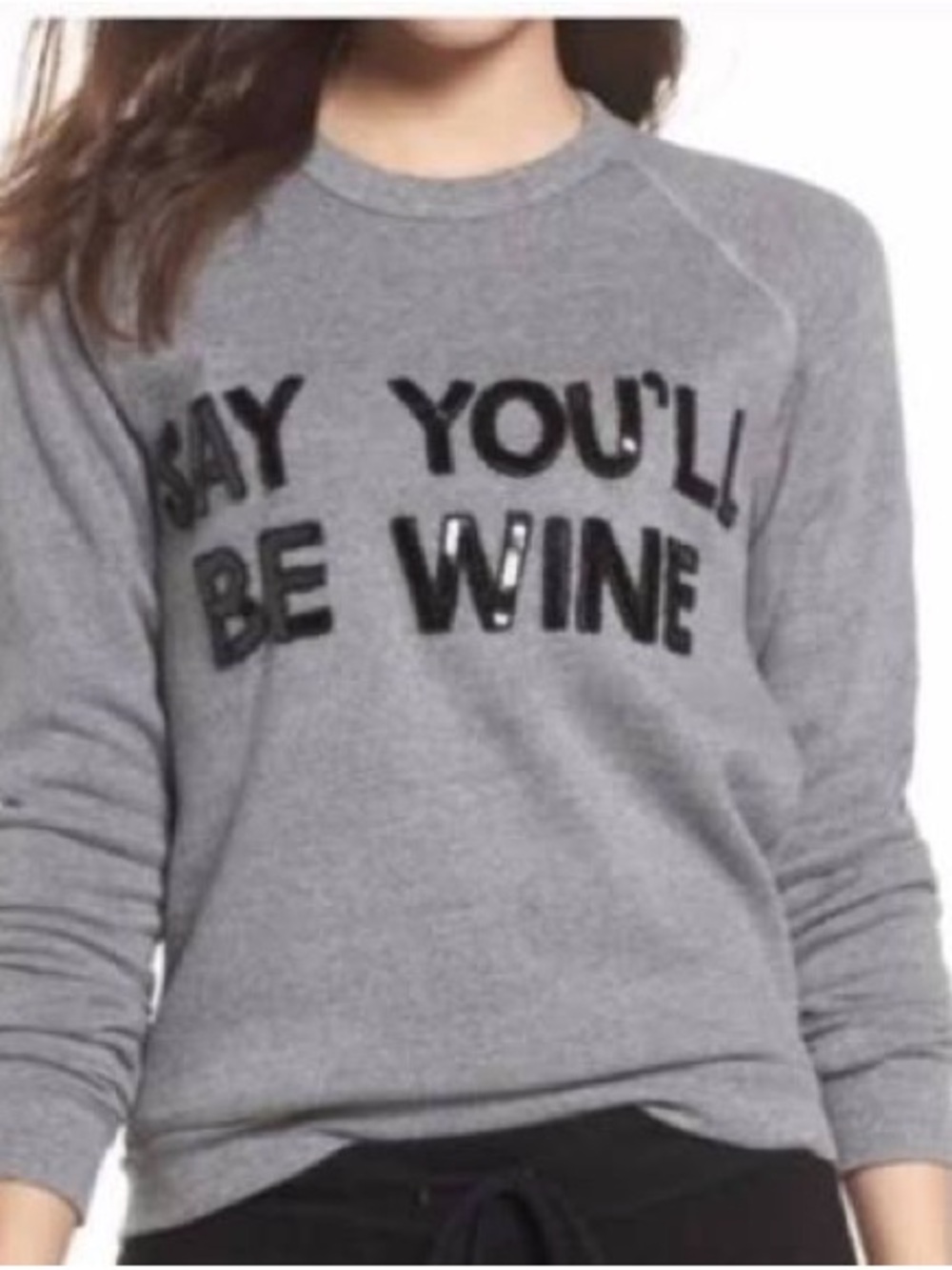 Bow & drape gray sequin say you’ll be wine crewneck sweatshirt women’s medium